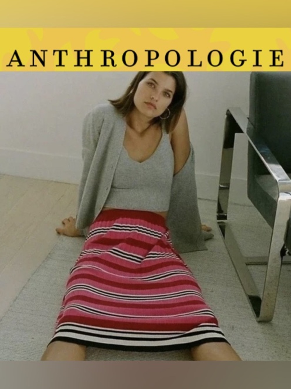 Anthropologie Dolan Dora Striped Knit Pleated Midi
Skirt Sz M